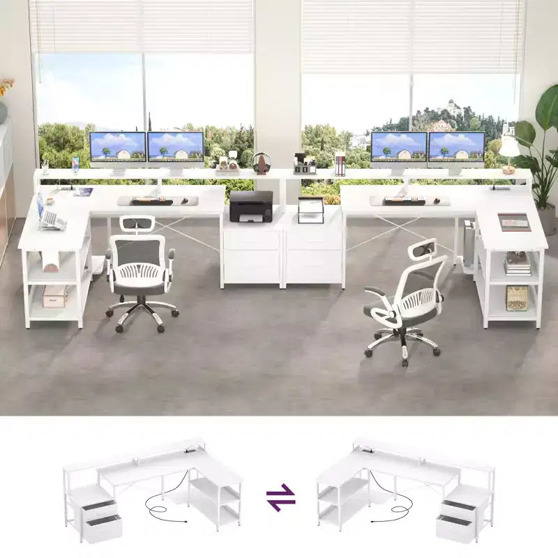 Klapptisch in L-Form fürs Büro mit Ladestation