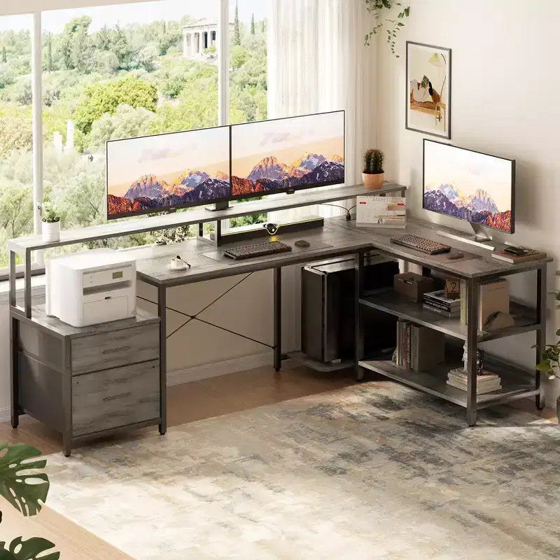 Klapptisch in L-Form fürs Büro mit Ladestation