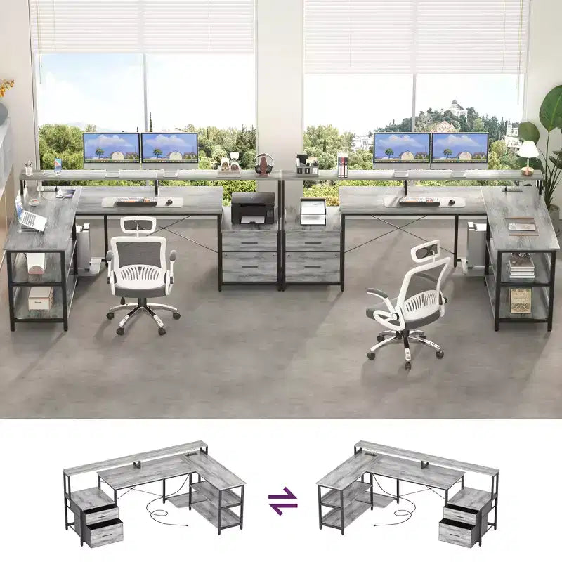 Klapptisch in L-Form fürs Büro mit Ladestation