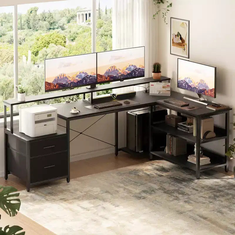 Klapptisch in L-Form fürs Büro mit Ladestation