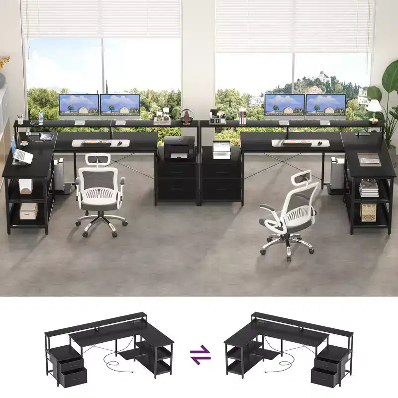 Klapptisch in L-Form fürs Büro mit Ladestation