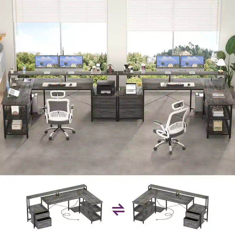 Klapptisch in L-Form fürs Büro mit Ladestation