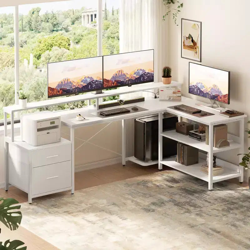 Klapptisch in L-Form fürs Büro mit Ladestation
