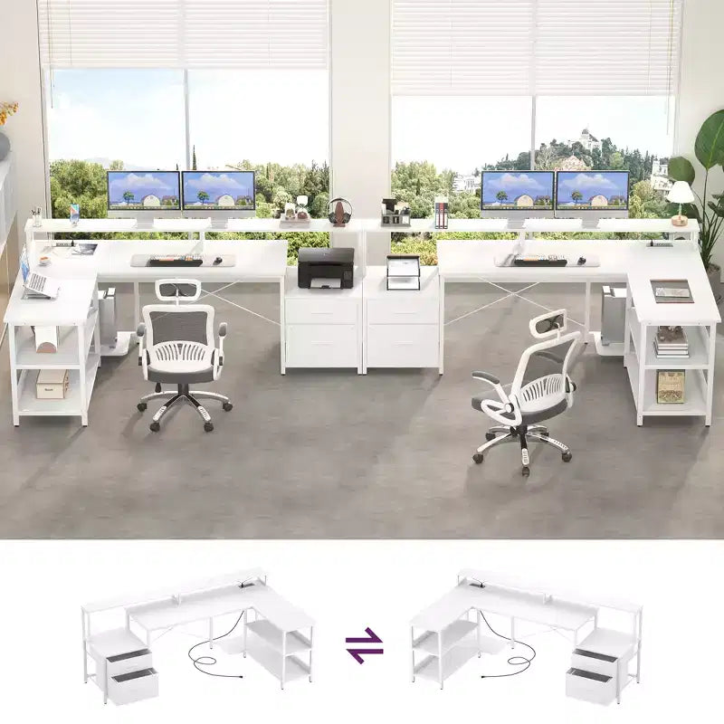 Klapptisch in L-Form fürs Büro mit Ladestation
