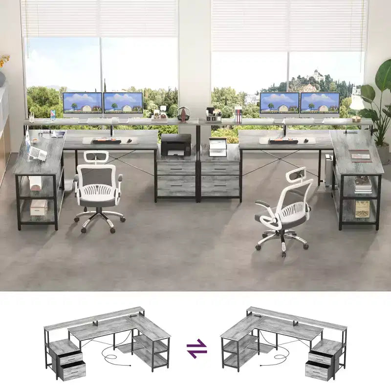 Klapptisch in L-Form fürs Büro mit Ladestation