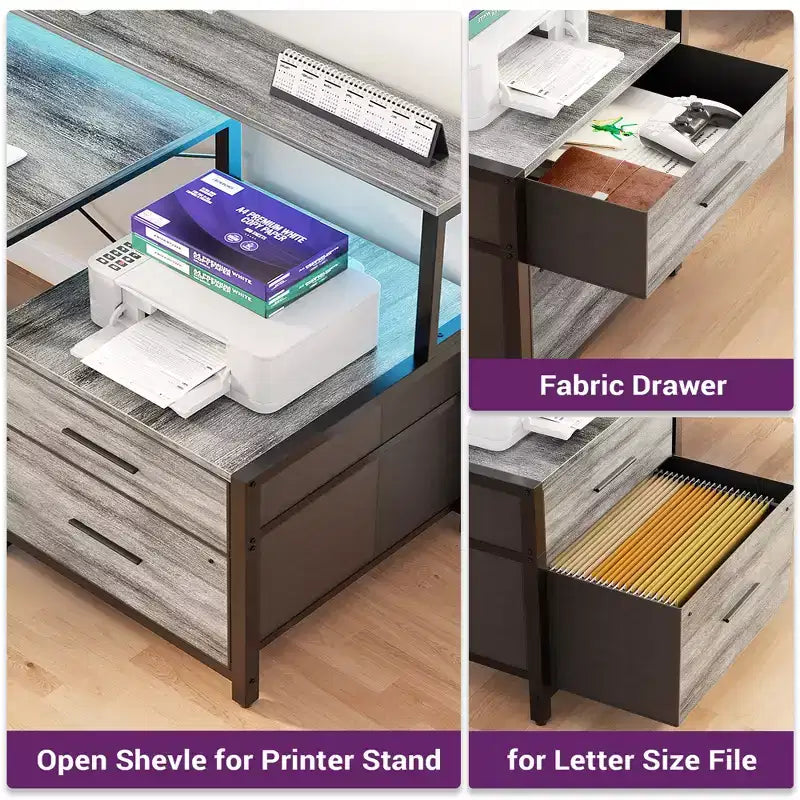 Klapptisch in L-Form fürs Büro mit Ladestation