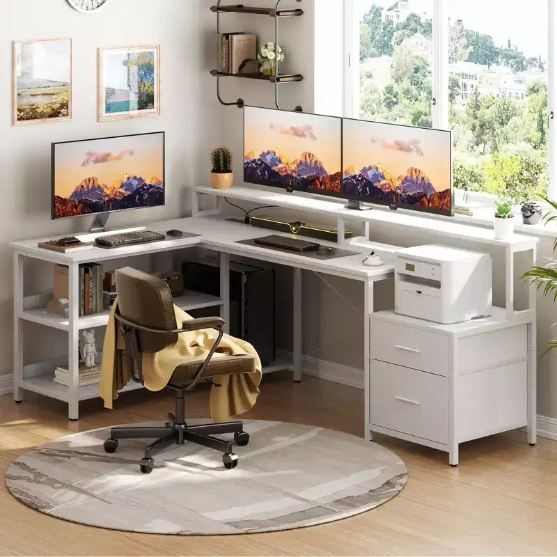 Klapptisch in L-Form fürs Büro mit Ladestation