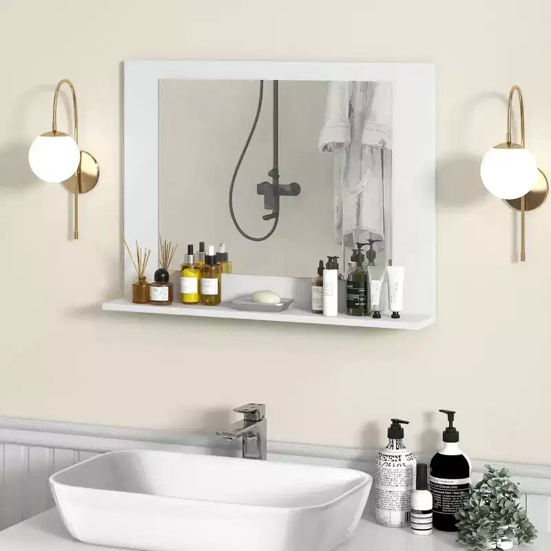 Miroir de salle de bains avec étagère, miroir de coiffeuse à cadre rectangulaire en bois