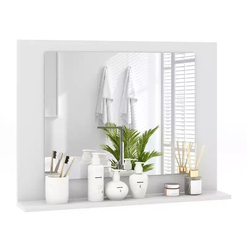 Miroir de salle de bains avec étagère, miroir de coiffeuse à cadre rectangulaire en bois