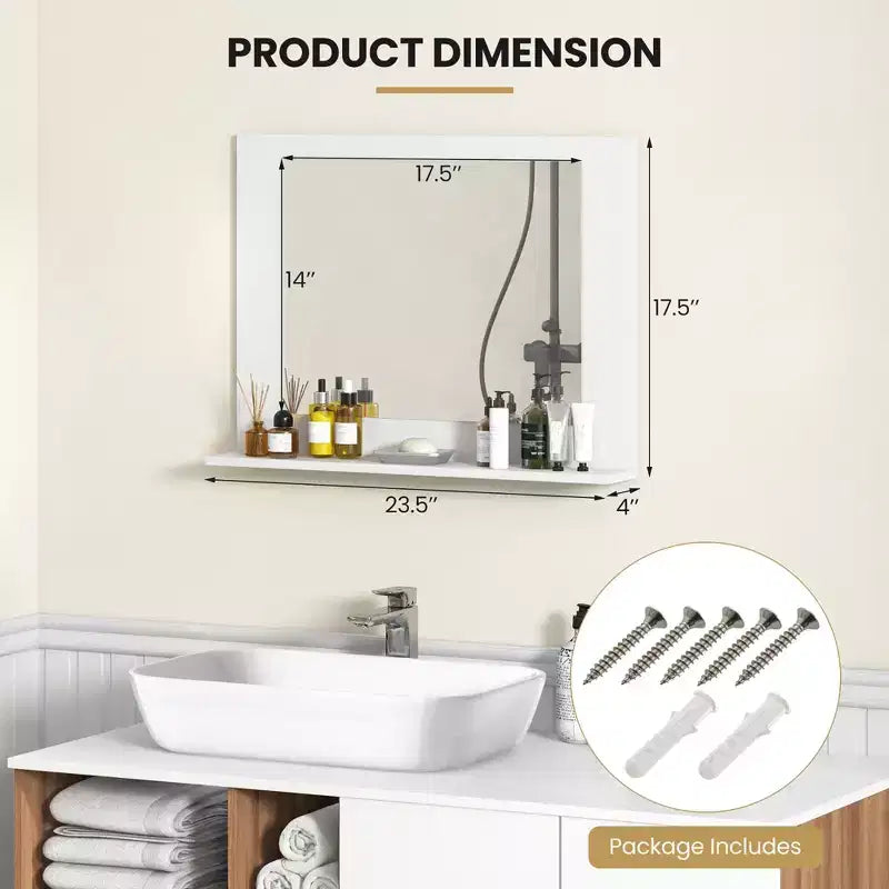 Miroir de salle de bains avec étagère, miroir de coiffeuse à cadre rectangulaire en bois