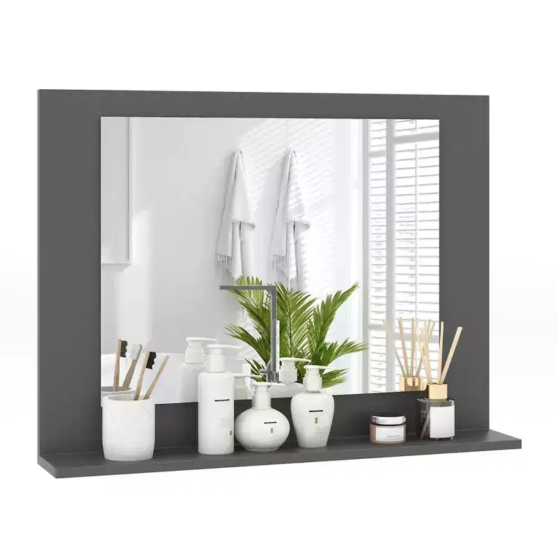 Miroir de salle de bains avec étagère, miroir de coiffeuse à cadre rectangulaire en bois