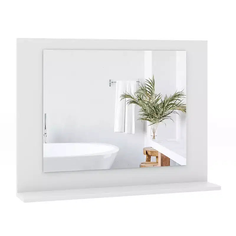 Badezimmerspiegel mit Ablage und rechteckigem Holzrahmen
