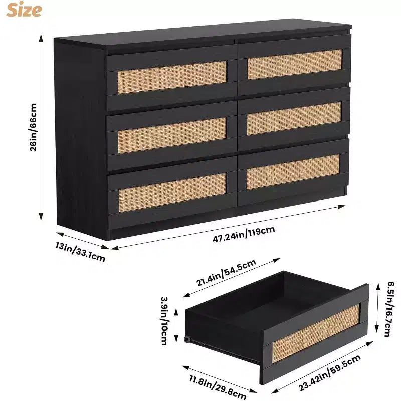 Moderner Rattanschrank mit sechs Schubladen