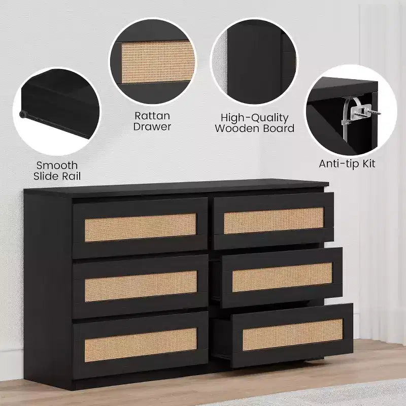 Moderner Rattanschrank mit sechs Schubladen