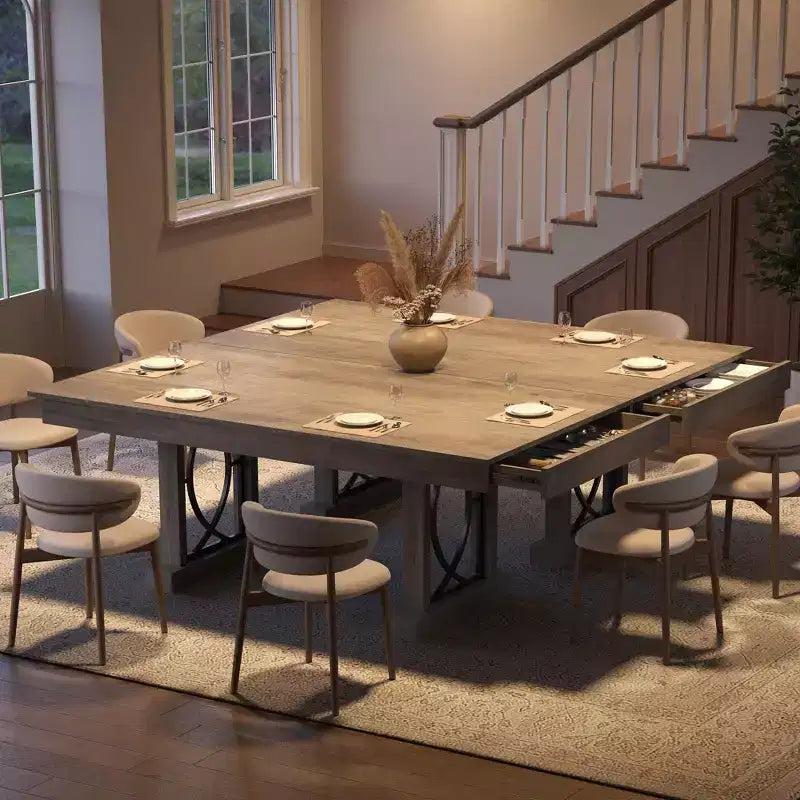 Table de cuisine et de salle à manger en bois à double piètement