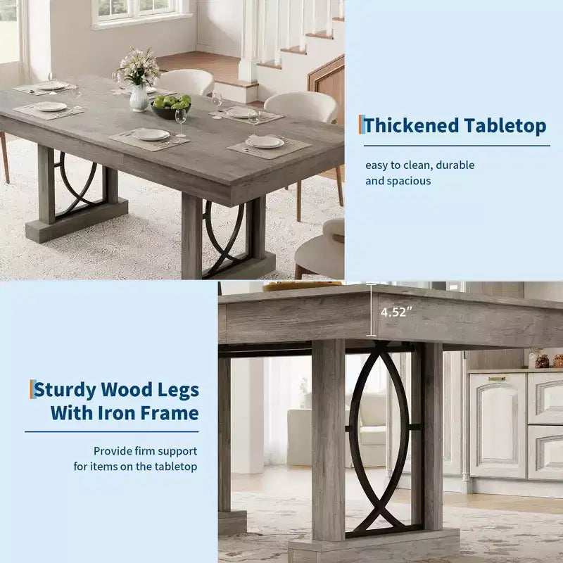 Table de cuisine et de salle à manger en bois à double piètement