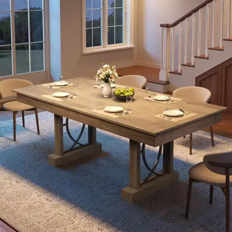 Table de cuisine et de salle à manger en bois à double piètement