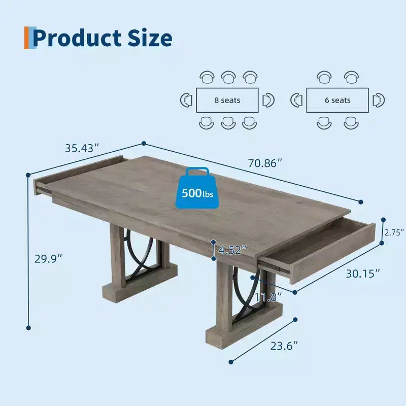 Table de cuisine et de salle à manger en bois à double piètement