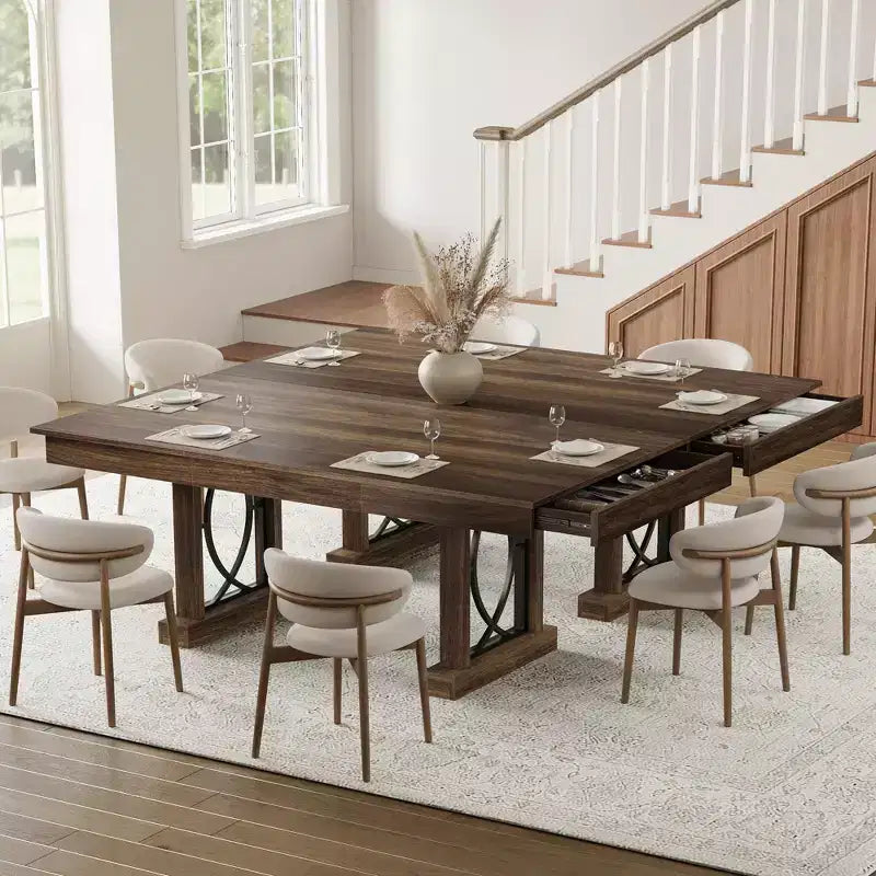 Table de cuisine et de salle à manger en bois à double piètement