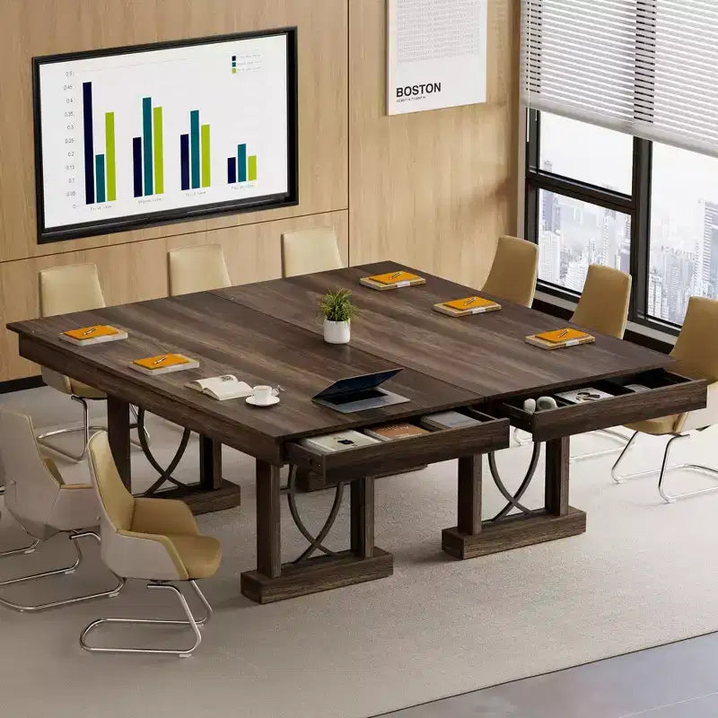 Table de cuisine et de salle à manger en bois à double piètement