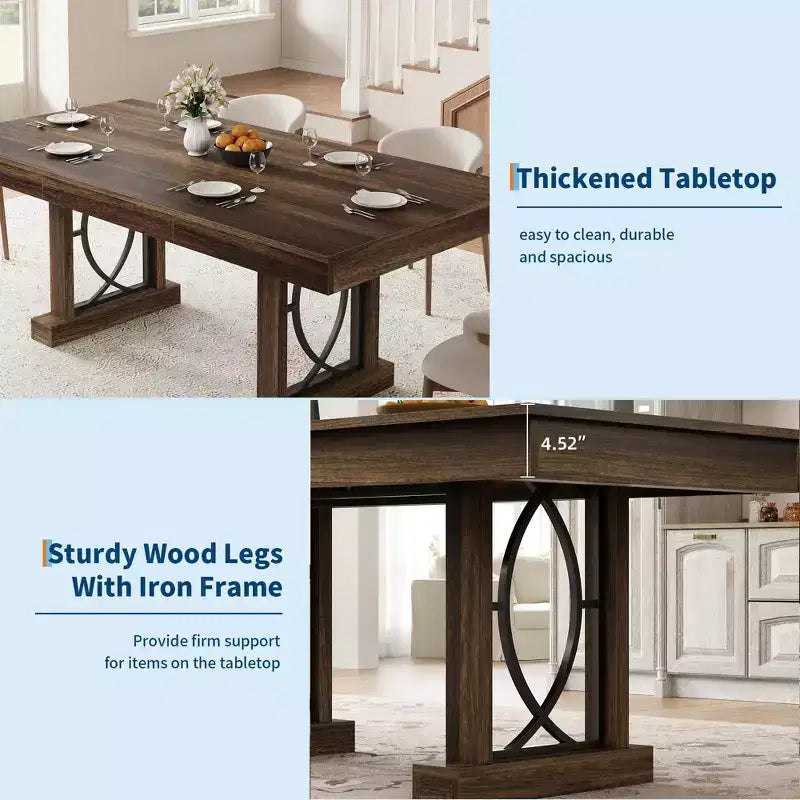 Table de cuisine et de salle à manger en bois à double piètement