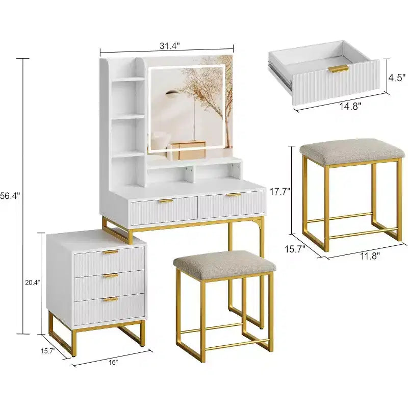 Schminktisch-Set mit Spiegel und Beleuchtung