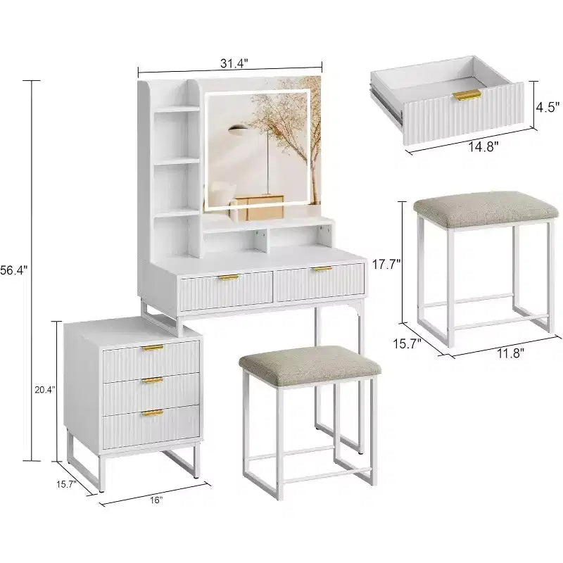 Schminktisch-Set mit Spiegel und Beleuchtung