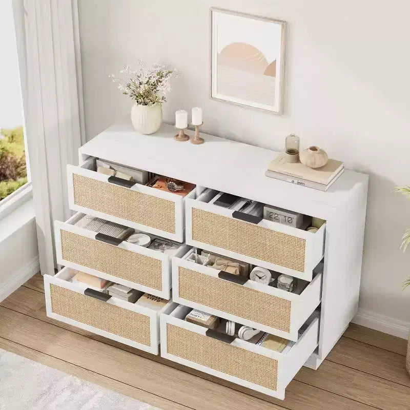 Schminktisch aus Rattan mit sechs Schubladen fürs Schlafzimmer