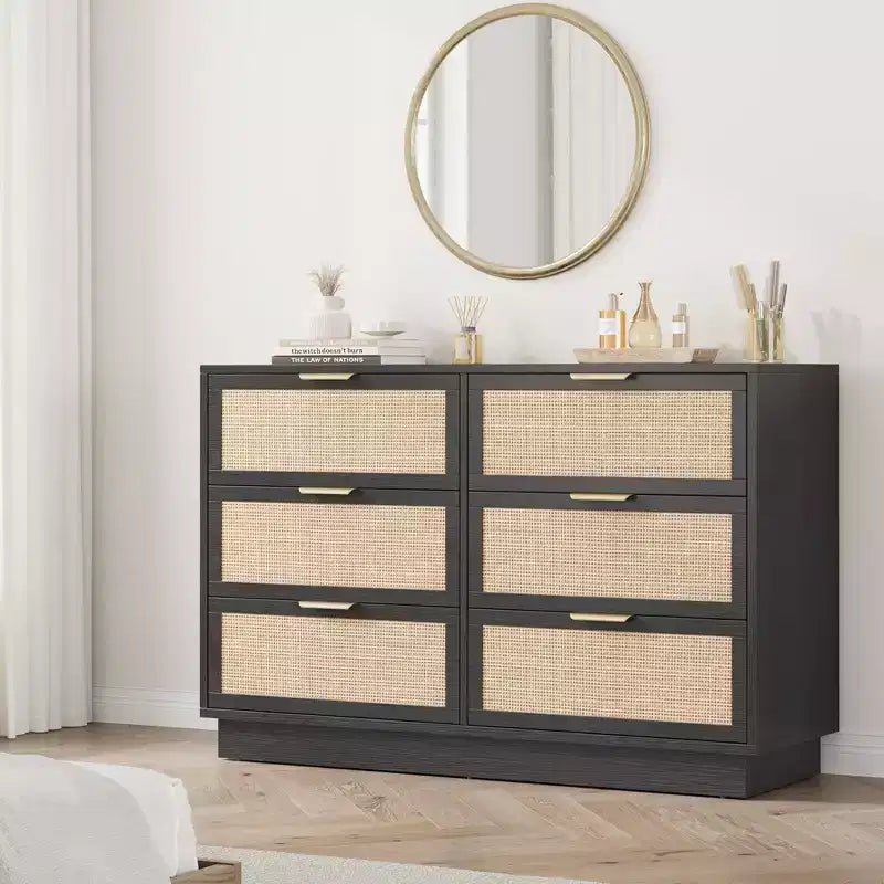 Schminktisch aus Rattan mit sechs Schubladen fürs Schlafzimmer