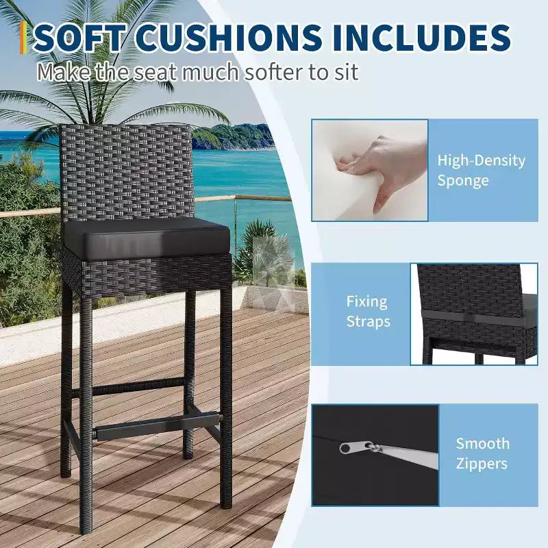 Outdoor-Barhocker-Set aus Rattan