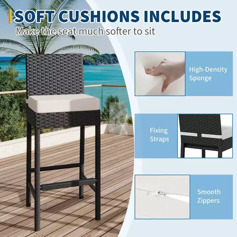 Outdoor-Barhocker-Set aus Rattan