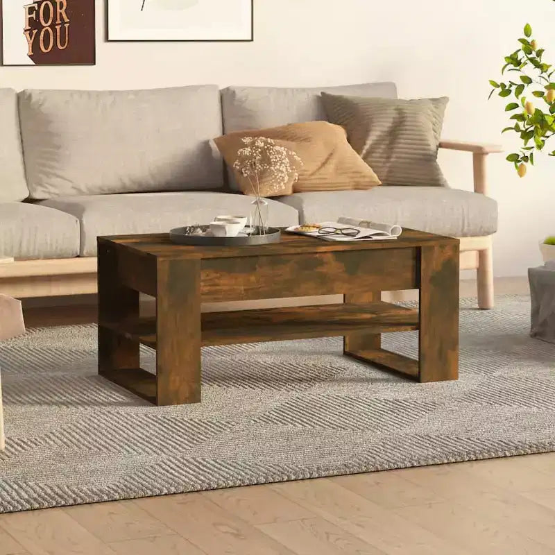 Table basse noire de taille moyenne en bois d’ingénierie