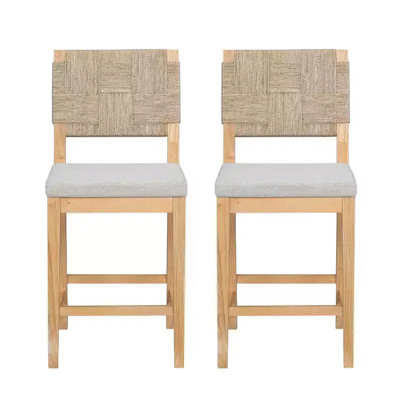 Tabouret de bar en hévéa avec assise tressée en rotin
