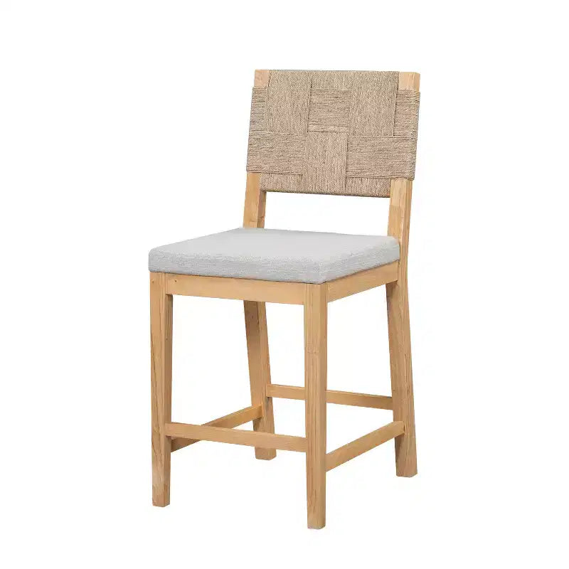 Tabouret de bar en hévéa avec assise tressée en rotin