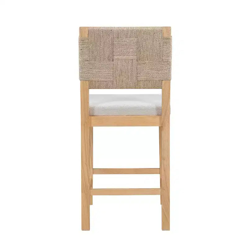 Tabouret de bar en hévéa avec assise tressée en rotin