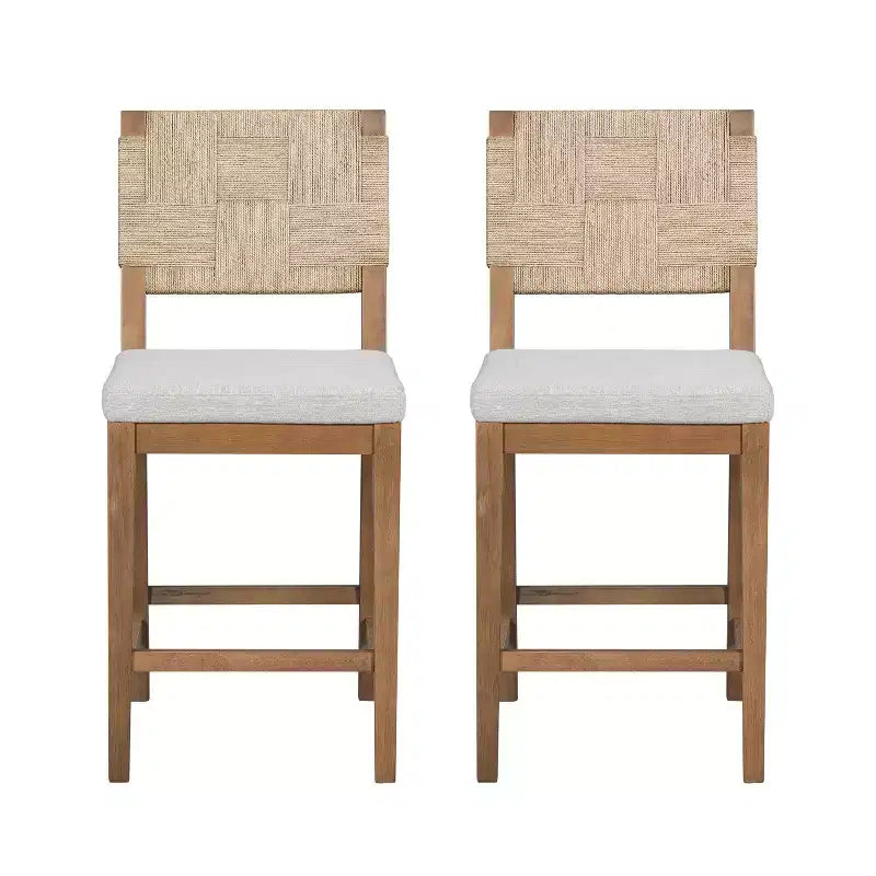 Tabouret de bar en hévéa avec assise tressée en rotin