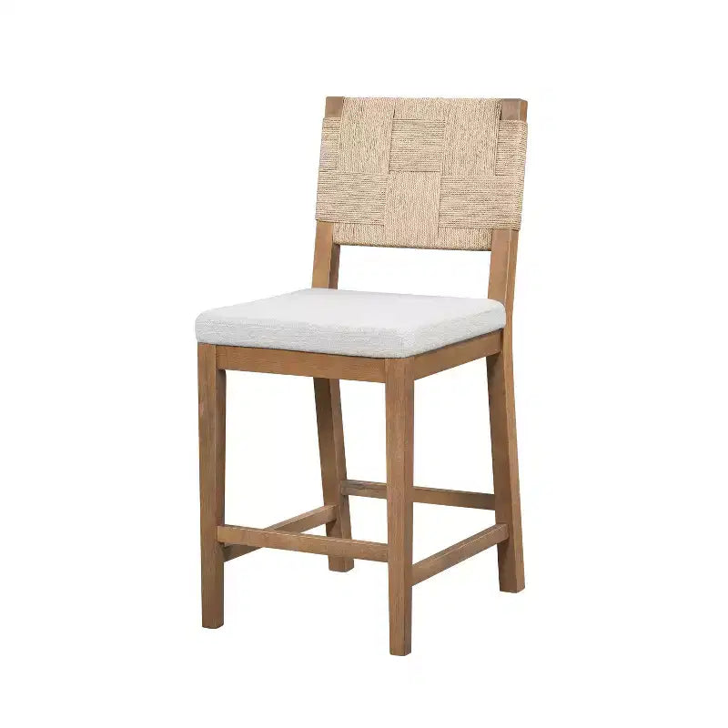 Tabouret de bar en hévéa avec assise tressée en rotin