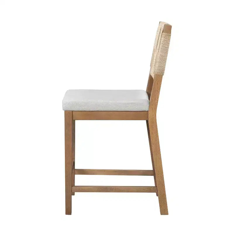 Tabouret de bar en hévéa avec assise tressée en rotin