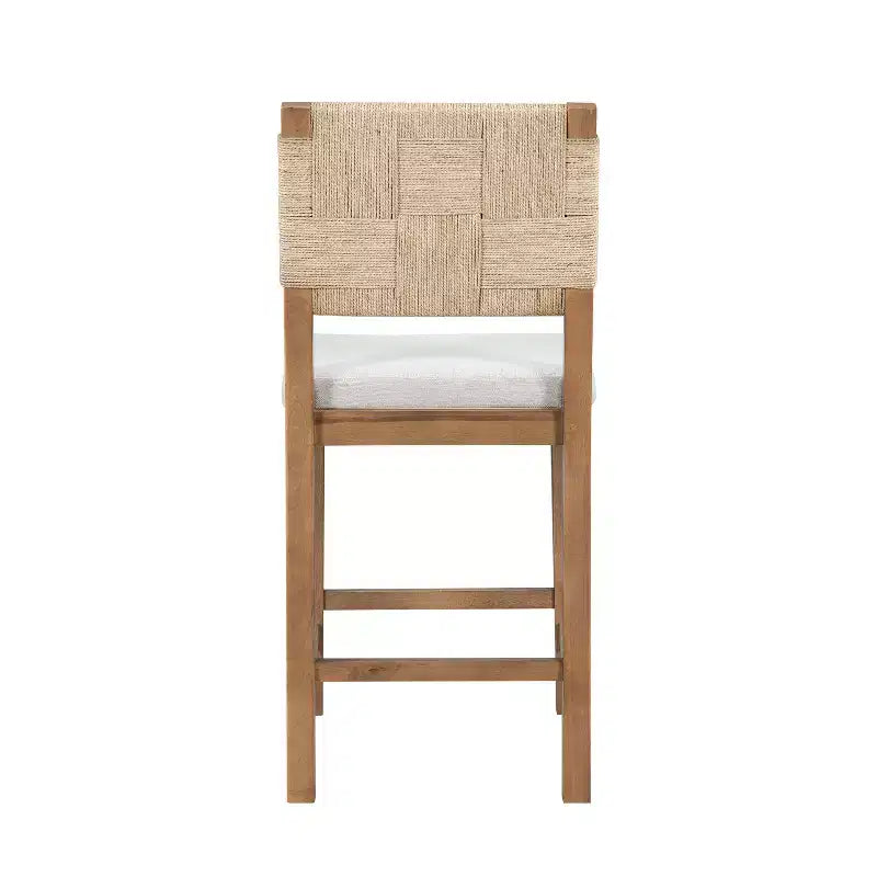 Tabouret de bar en hévéa avec assise tressée en rotin