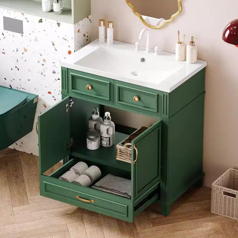 Mueble de baño blanco con lavabo