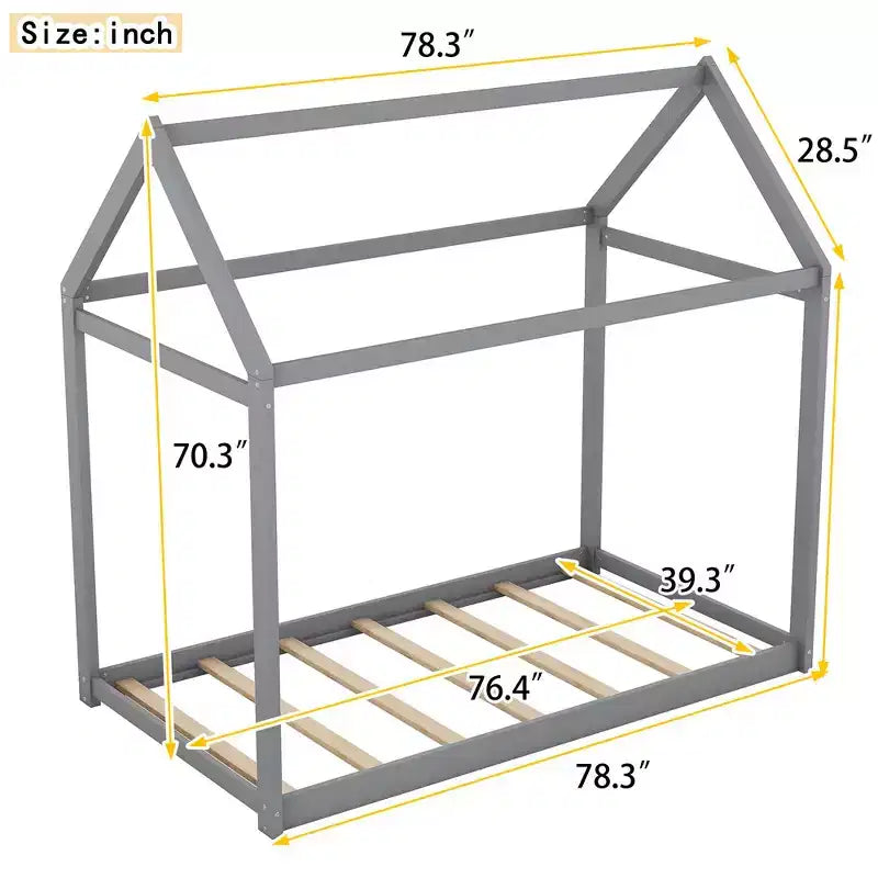 Cadre de lit cabane en bois avec toit