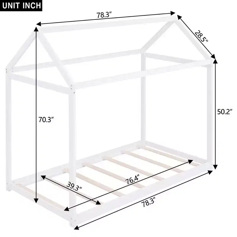 Cadre de lit cabane en bois avec toit