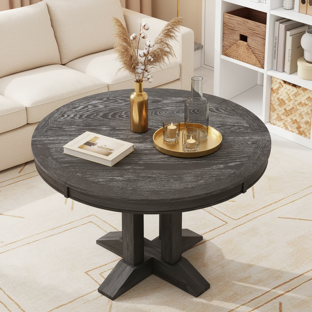 Table ronde extensible de salle à manger de style farmhouse